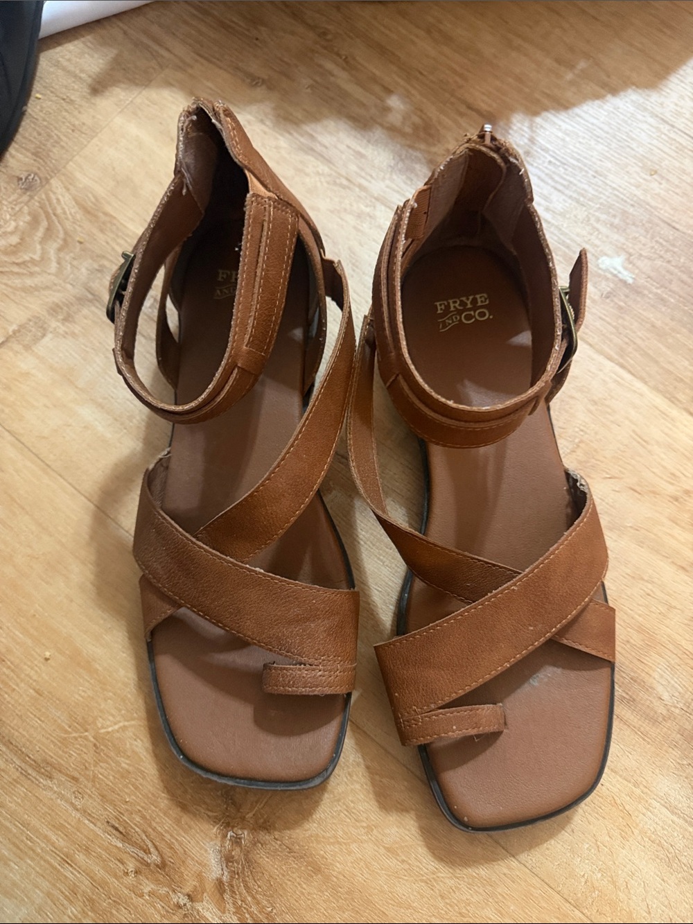 FRYE AND CO. Brown Leather Strappy Ankle Buckle Sandals - Picture 2 of 7